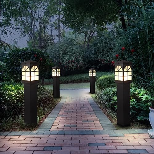 Miniatura 4 de Luces de poste al aire libre, luz de césped impermeable al aire libre, pantalla de vidrio de metal, luz de jardín, villa, paisaje, decoración de la