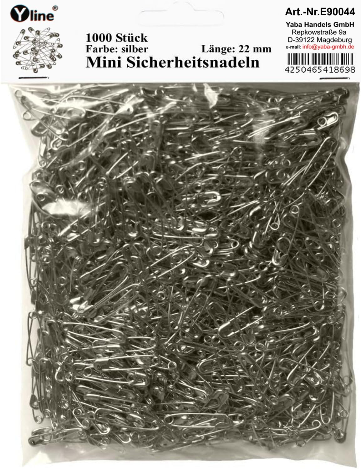 1000 mini spille da balia piccole, argentate, circa 22 mm, aghi di sicurezza, E90044