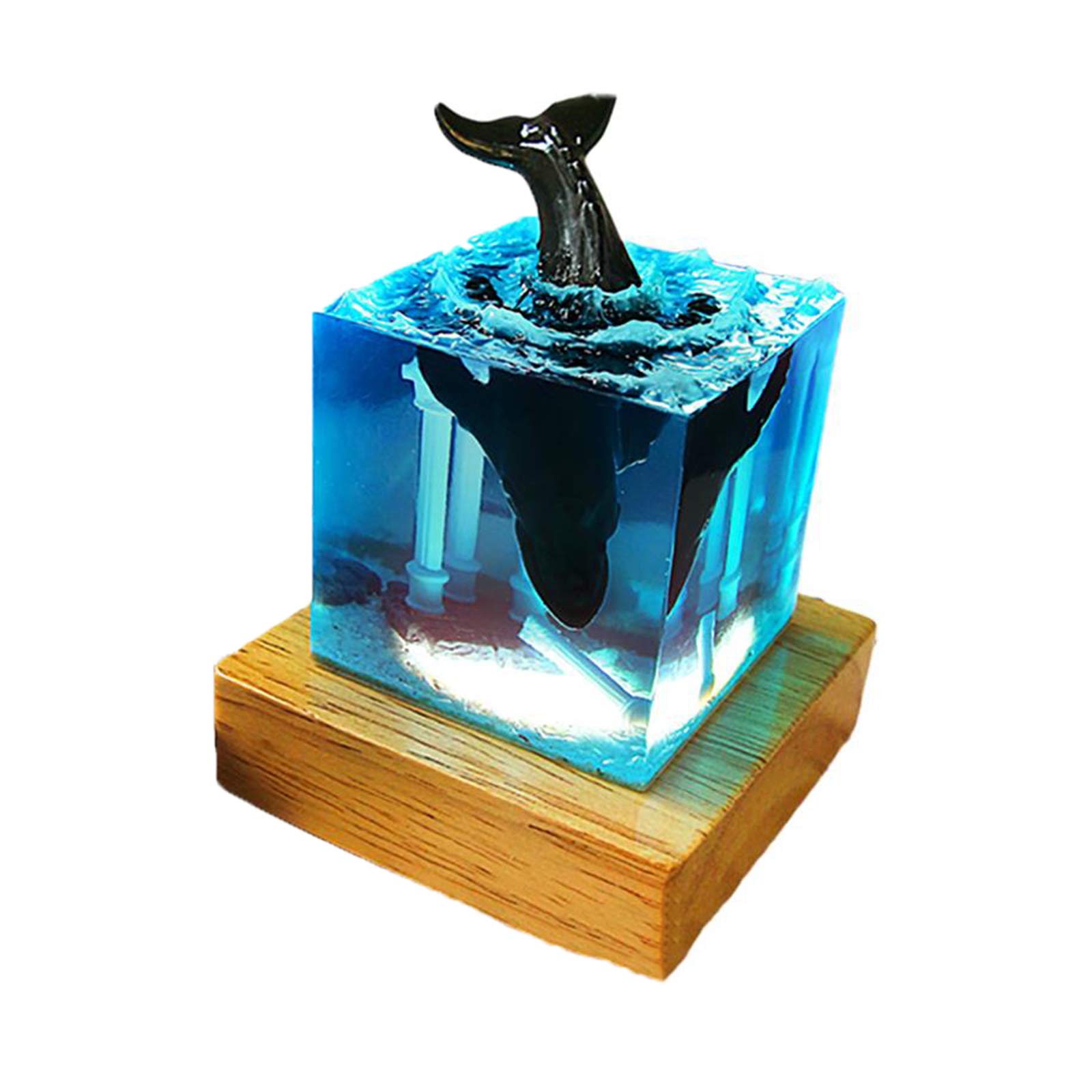 Huachaoxiang Statues Dekofigur Statues and Sculptures Resin Handmade Artwork Ocaanwal USB Glowing Lamp Desktop Decoration Figure,Beige