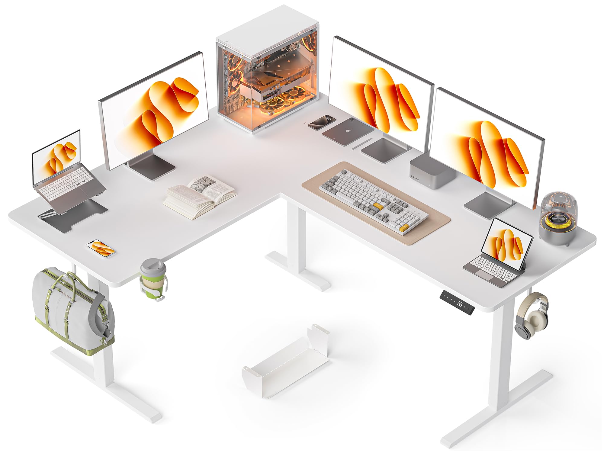 WALKINGDESK Scrivania Regolabile in Altezza, 160 x 140 cm Tavolo Regolabile a L, Bureau per computer con memory di 4 Altezze, Desk da Ufficio e Casa, Bianco