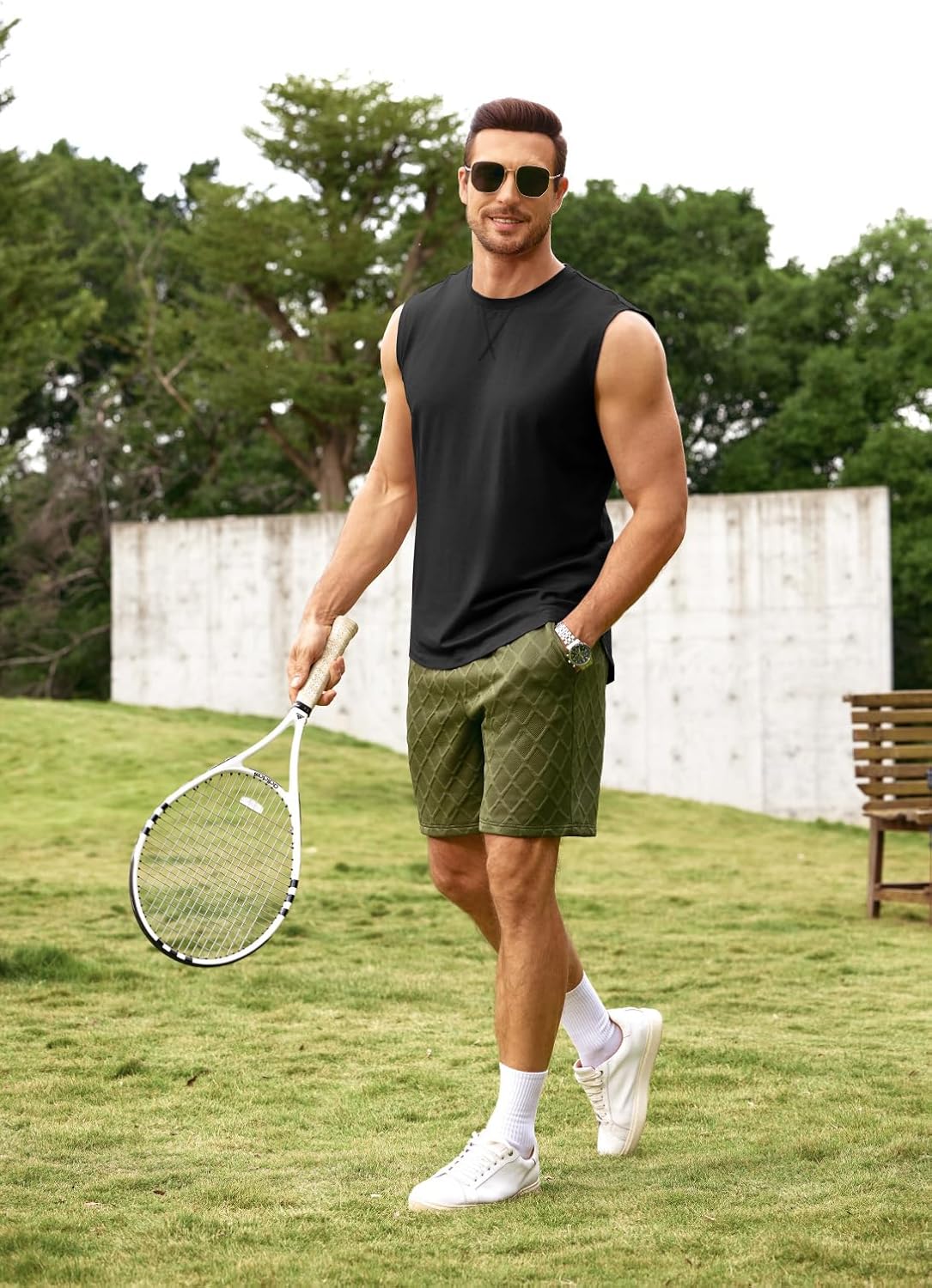 JMIERR Mens 3 Pack Cotton Tank Top Hipster Hip Hop Longline Crewneck Sleeveless Shirts - Image 2