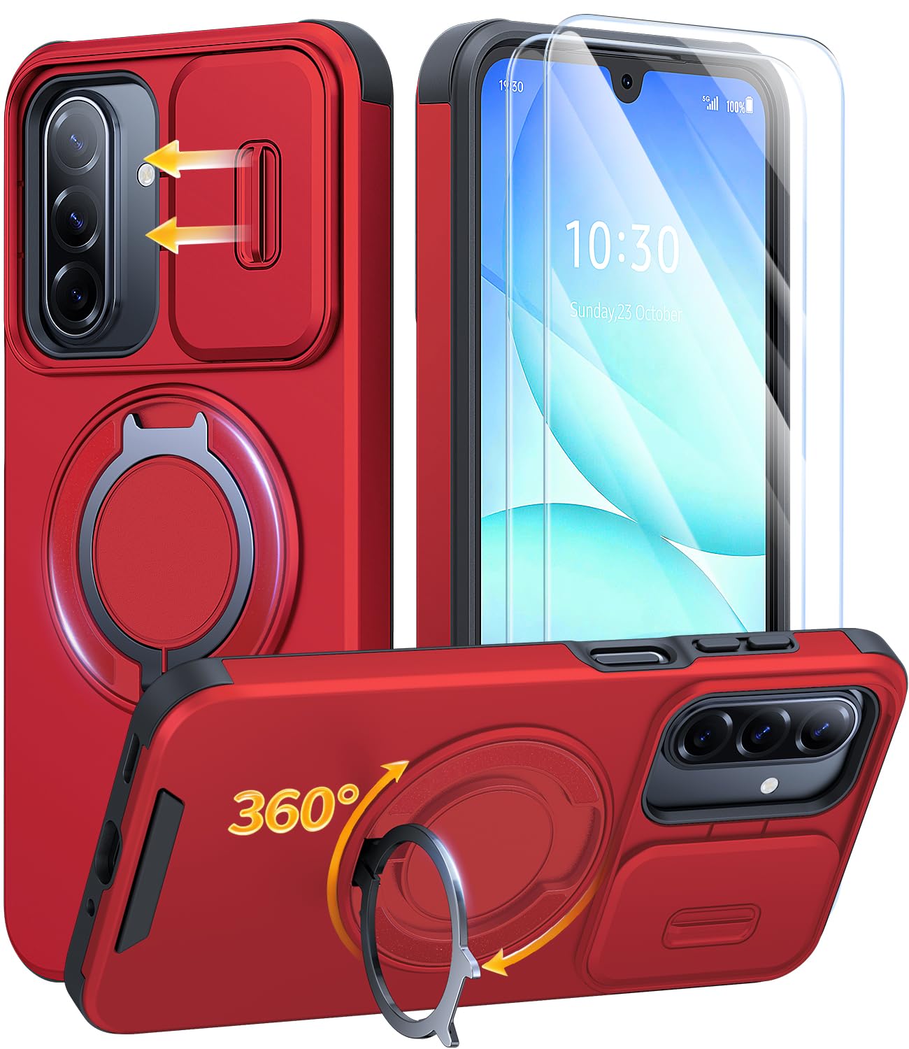 AOUIA for Samsung S26 Ultra Case and 2 Pack Screen Protector, Military Protection Shockproof Samsung Galaxy S26 Ultra Case with Slide Camera Cover & 360° Rotating Kickstand, Black — view 8
