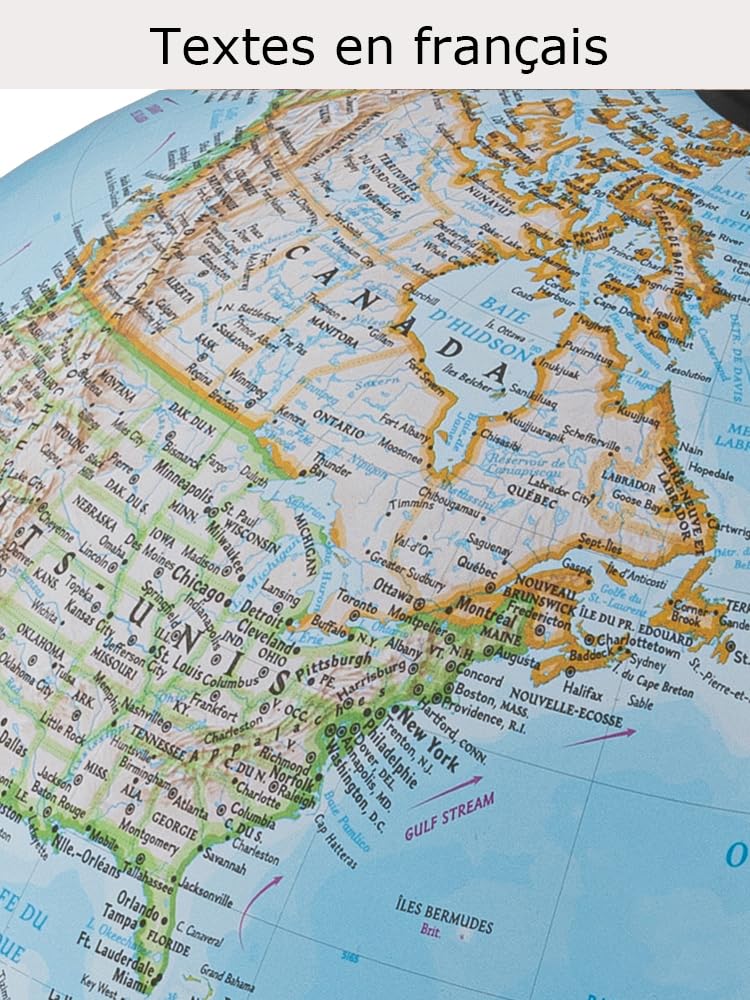 Globe terrestre National Geographic Edge Classic 30 cm lumineux cartographie physique politique socle bois méridien métal français