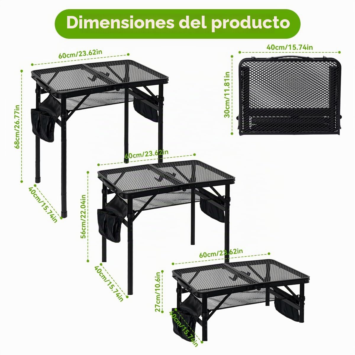 Mesa de Camping para Barbacoa 60X40 cm Mesa de Camping Plegable portátil y Ligera Superficie de Malla Pequeña Mesa para Grill Ideal para Camping BBQ RV y Picnic