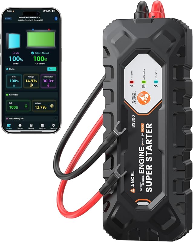 ANCEL BS300 Super Starter, Permanently Connected Jump Starter System | Supercapacitor Battery Protection with Health Monitoring, 1000A Start Assist and -40°F to 176°F Range for Most 12V Vehicles