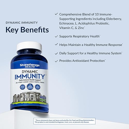 Miniatura 3 de Stonehenge Health Suplemento diario de inmunidad dinámica 10 en 1 impulsores inmunológicos de zinc, saúco, equinácea, vitamina C y probiótico L.