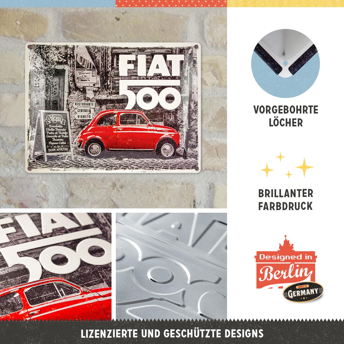 Nostalgic-Art Retro metalen bord, 30 x 40 cm, Fiat 500 – Turin Italia – Cadeau idee voor Fiat fans, van metaal, vintage design Nostalgic-Art Retro metalen bord, 30 x 40 cm, Fiat 500 – Turin Italia – Cadeau idee voor Fiat fans, van metaal, vintage design
