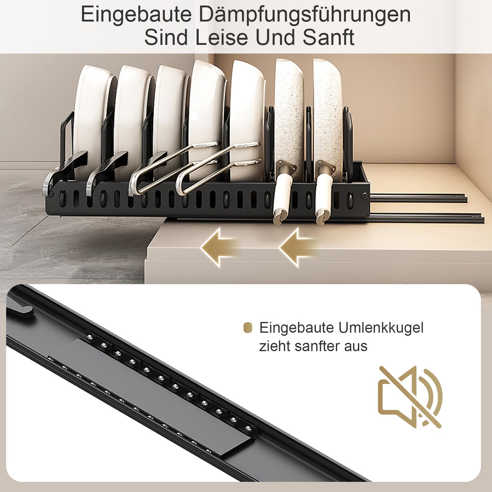 Confezione da 2 Organizer estraibili per pentole e padelle sotto il mobile, Organizer per pentole e padelle per mobile, Organizzatori per padelle con 8 divisori regolabili (Nero)