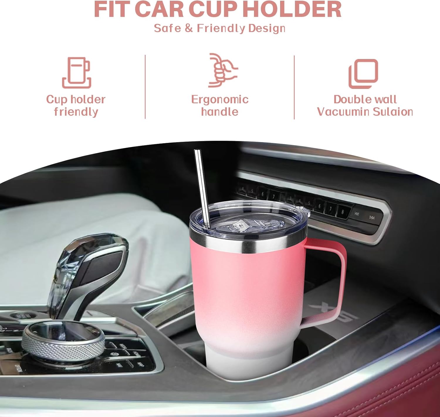 30 oz Stainless Steel Insulated Tumbler with Handle, Double Wall Vacuum Insulated Coffee Mug Tumbler, Thermal Cup for Cold and Hot (Pink White) - Image 6