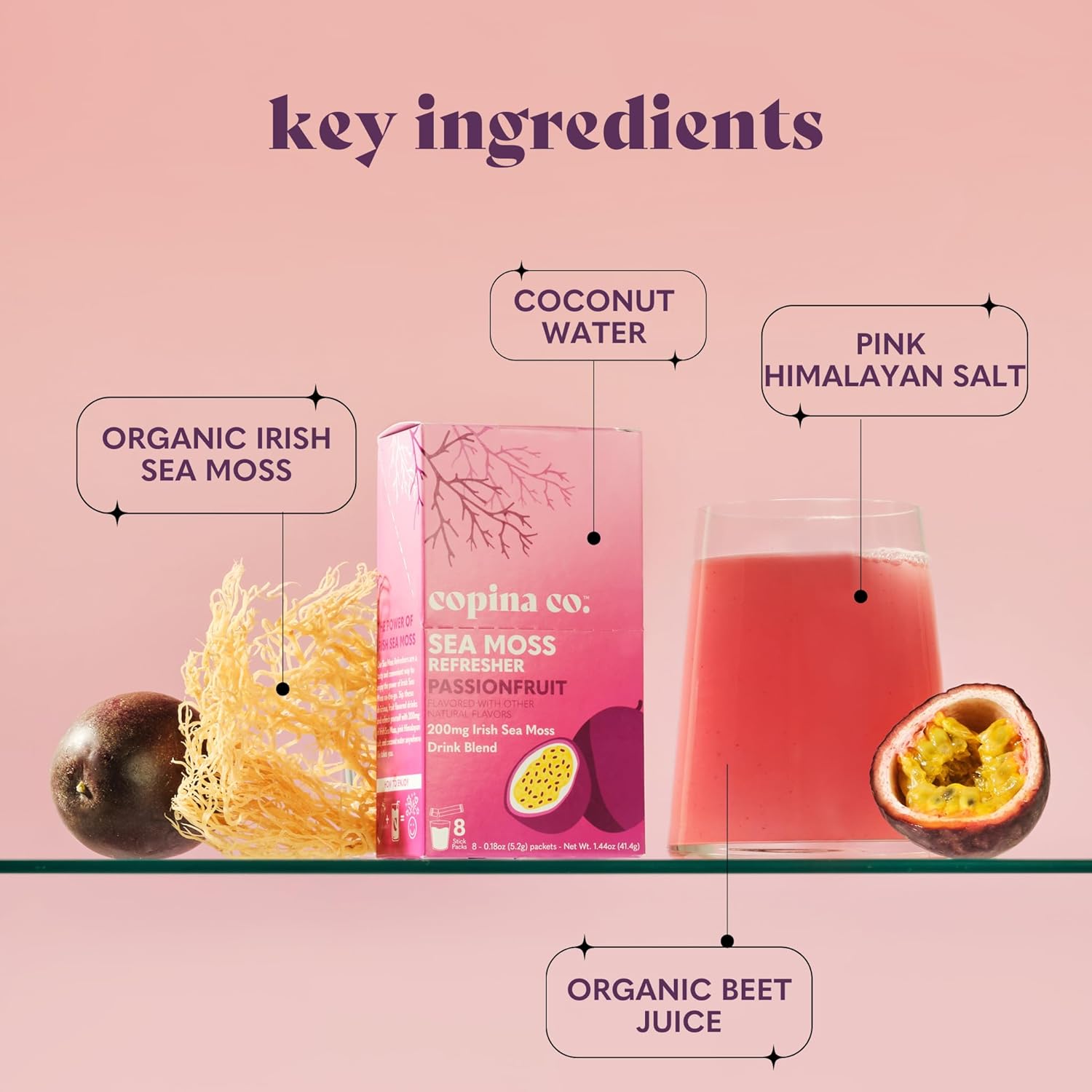 Organic Irish Sea Moss Powder 200mg Packets for Gut Health and Immune Support - Passionfruit Flavored Seamoss Drink with Coconut Water for Hydration, Muscle Recovery - 16 Stick Packs - Image 8