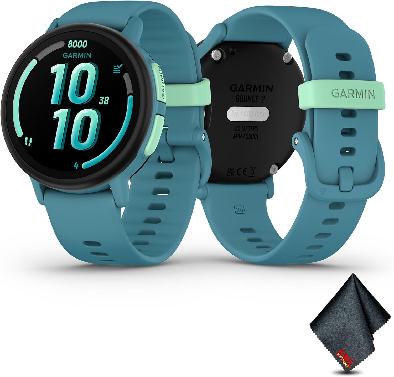 Garmin Bounce 2, Kids Smartwatch with Calling, Messaging and Location Tracking Features, Slate Gray Bundle with Microfiber Cleaning Cloth