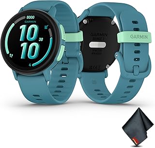 Garmin Bounce 2, Kids Smartwatch with Calling, Messaging and Location Tracking Features, Turquoise Bundle with Microfiber Cleaning Cloth