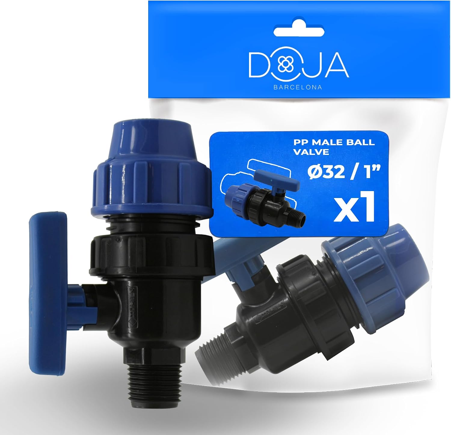 DOJA Barcelona PP Ball Valve Male Press Attachment - 32 x 1 Inches - Quick and Easy Installation - Versatile Use with Ball Valve for Polyethylene Pipes for Drinking Water