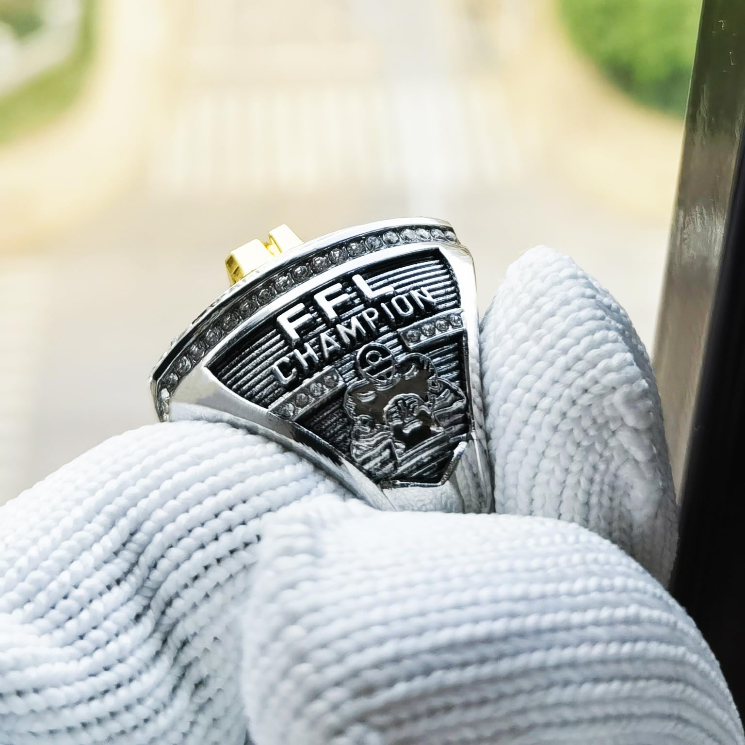 2025 Fantasy Football Championship Ring | Schwerer FFL Champion-Trophäe | Vergoldete und Silberne Belohnungs-Trophäe für Gewinner der Fantastischen Football League, Größe, size 8 with free