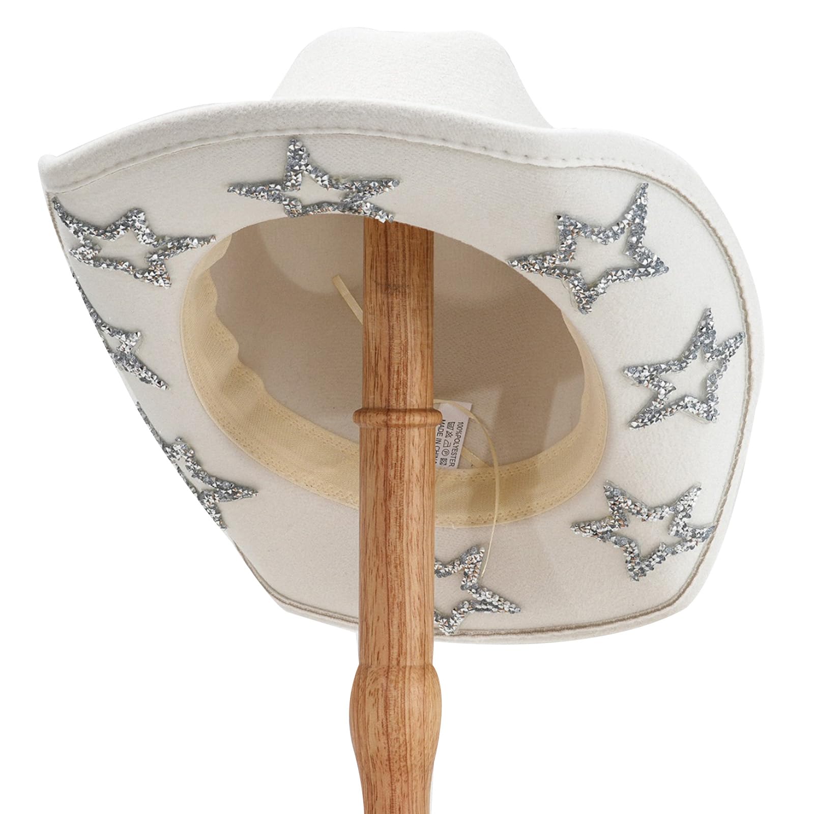 PWGGMAA Women Men Cowgirl Hat Wide Brim Rhinestone Star Western Hats for Wedding Carnival Rave Party Travel Accessories (White, M)