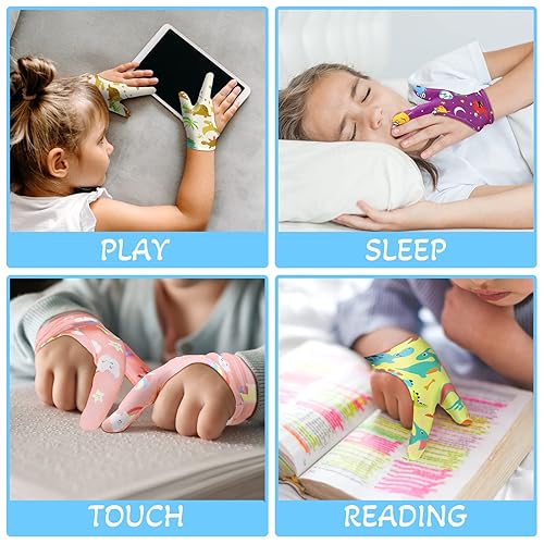 Miniatura 7 de Janmercy 16 Piezas Protector para Dejar de Chuparse el Dedo para Niños Guantes Masticables Transpirables Protector de Pulgar para Morderse las Uñas