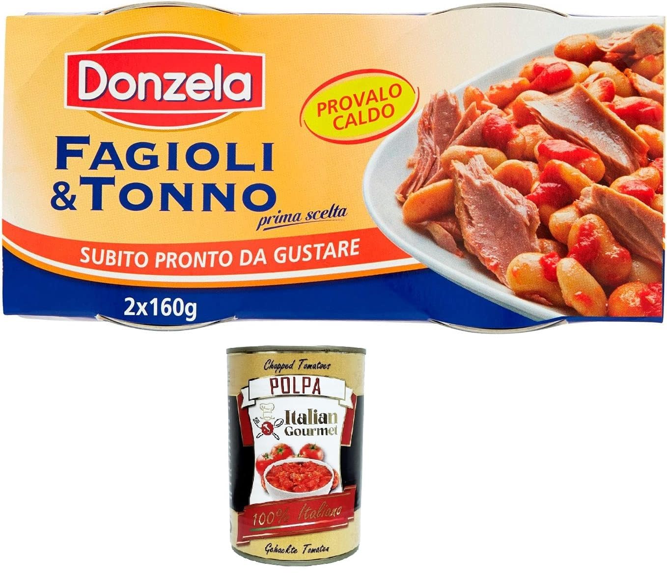 Italian Gourmet Donzela Fagioli e Tonno, Weiße Bohnen mit Thunfisch, 26% Thunfisch, 12 x 2 x 160 g+ Italian Gourmet Polpa 400gr