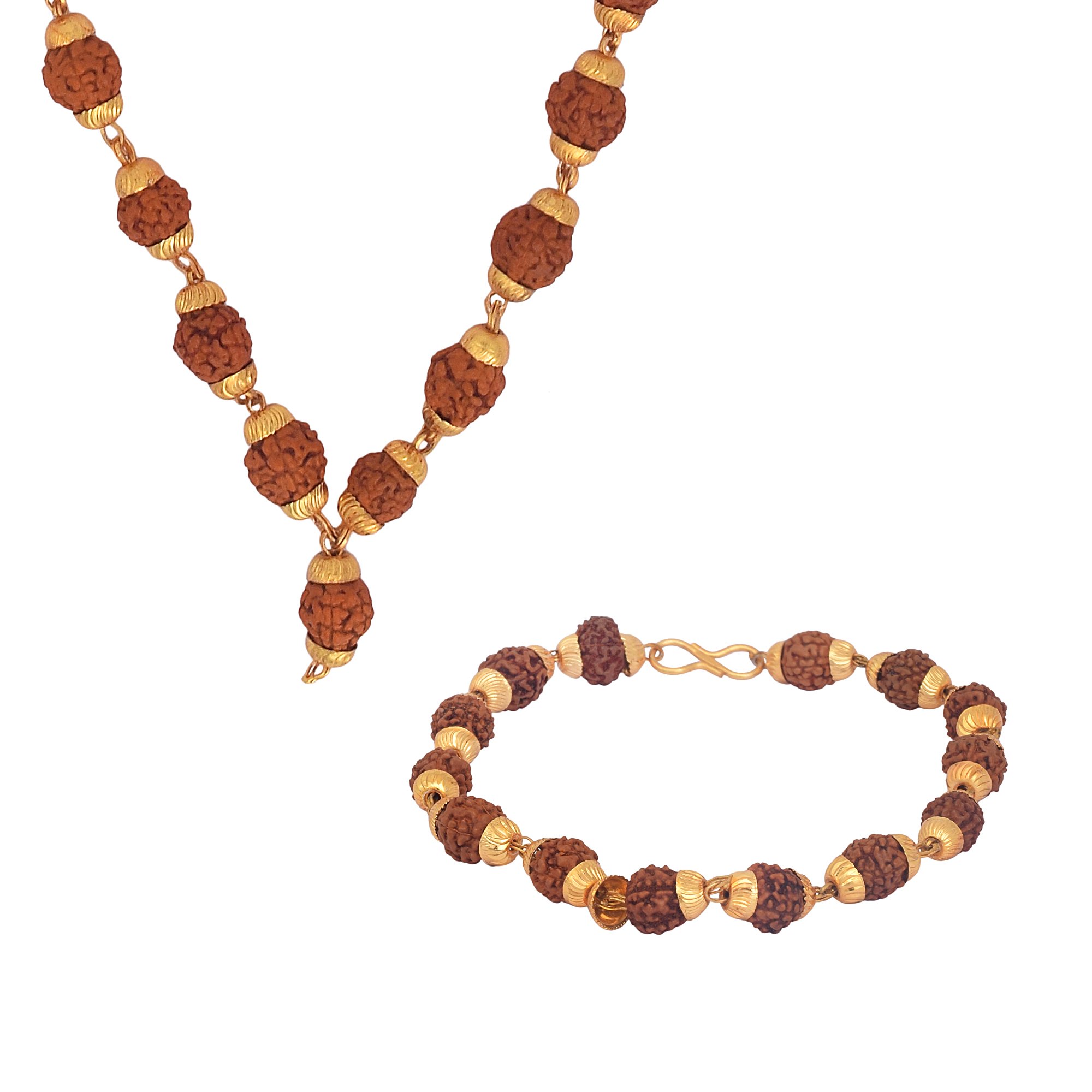 Rudraksh Beads 30 Inch Neckchain, with 8 Inch Matching Bracelet, Temple Jewellery for Men and Women