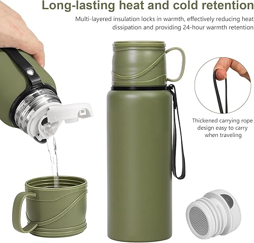 Miniatura 4 de Botella de agua caliente aislada al vacío de doble pared de 27.1 fl oz de acero inoxidable a prueba de fugas, boca ancha con infusor de té, taza y