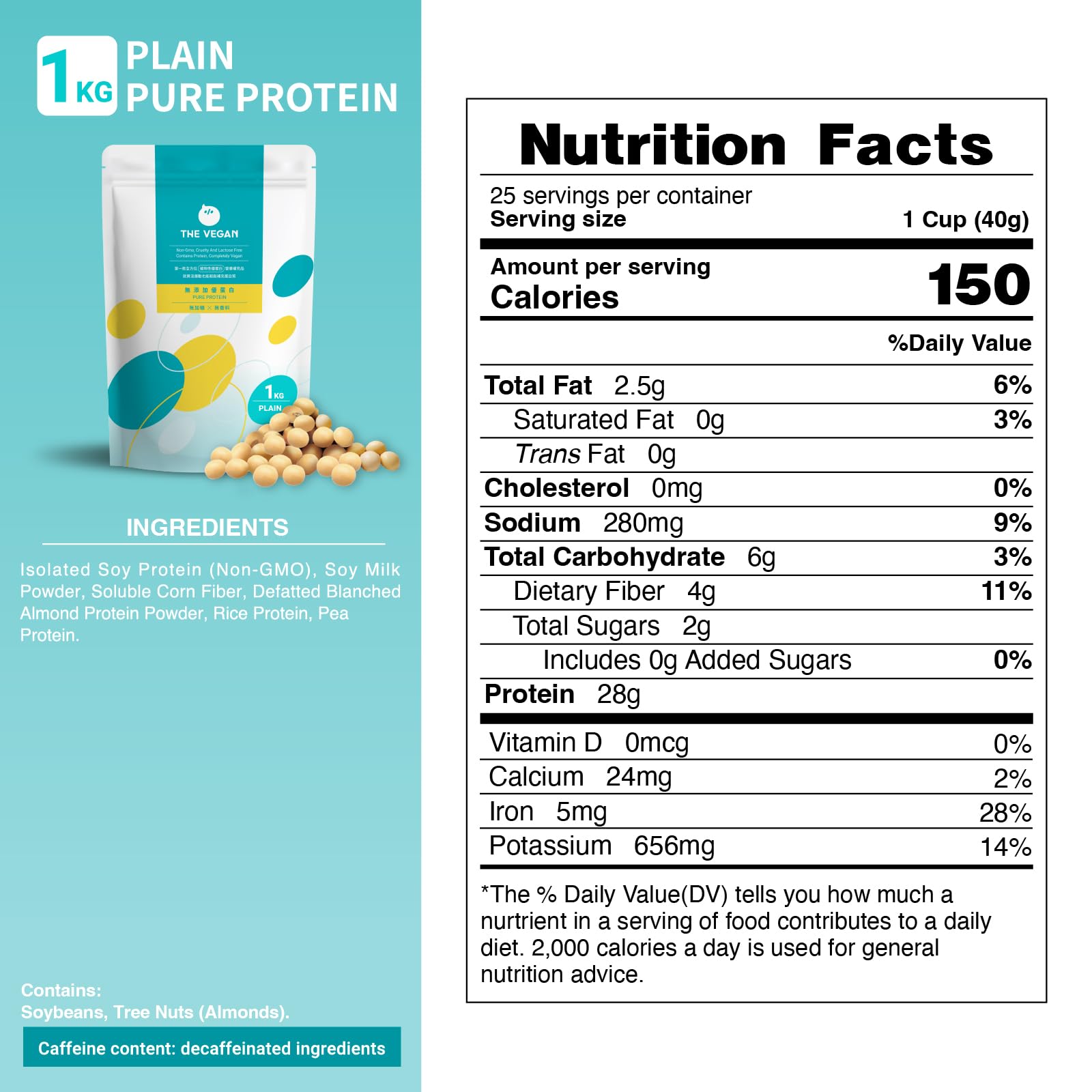THE VEGAN Plant Based Protein Powder (Plain & Unsweetened) | 2.2lb Vegan Protein | Non-GMO Low FODMAP Soy Protein Isolate with Probiotics | Dairy-Free | Vegan-Friendly | Low Cholesterol | 25 Serving