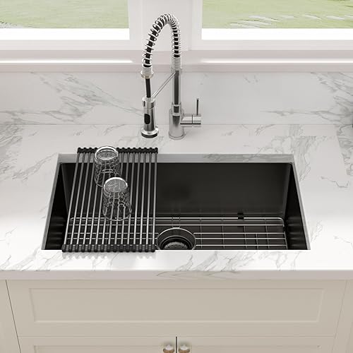 Miniatura 34 de Sarlai - Fregadero empotrado con barra, de 10 x 18 x 8 pulgadas, pequeño, de acero inoxidable, de calibre 16, simple, para RV Acero inoxidable,Negro