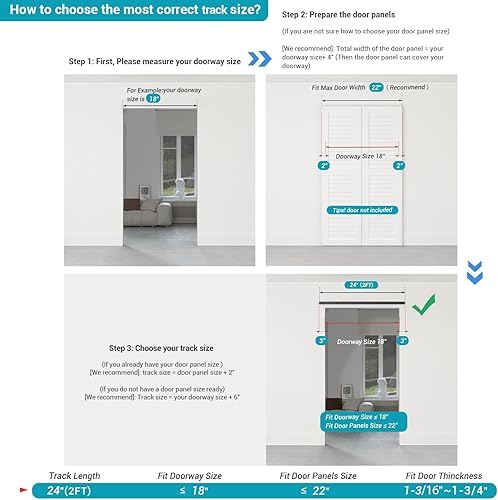 Miniatura 2 de 24" Bi-Folding Sliding Barn Door Hardware Track Kit,Smoothly&Quietly,Side Mounted Black Roller,Easy Install,Door Not Included