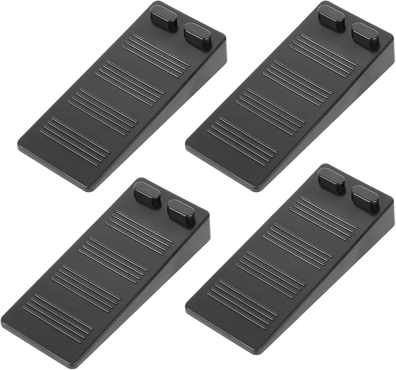 Flexible Rubber Door Stopper Wedge - Stackable Furniture Leveling Shims (4 PCS) - Black Non-Slip Non-Scratching Door Holder