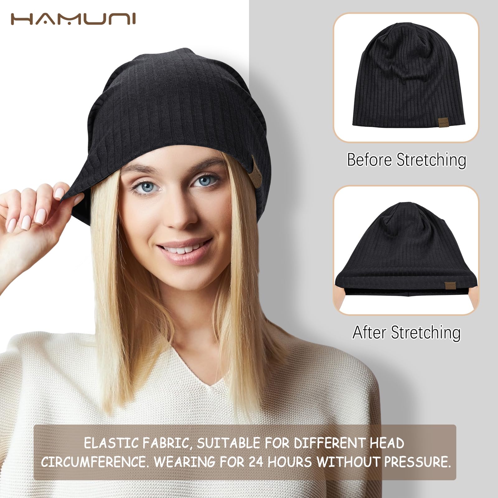 HAMUNI Slouchy beanie hip-hop miękka lekka czapka do biegania oddychająca i elastyczna czapka dla dorosłych karłowata czapka chemioterapia czapka z czaszką dla mężczyzn kobiet