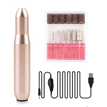Marvelity Electric Nail Drill Set for Acrylic Manicure Pedicure Tools | Aluminum Body, Pink Gold Compact Design, Multi Drill Bits Sanding Bands, Low Noise, Fit Home Salon Nail Care Tasks