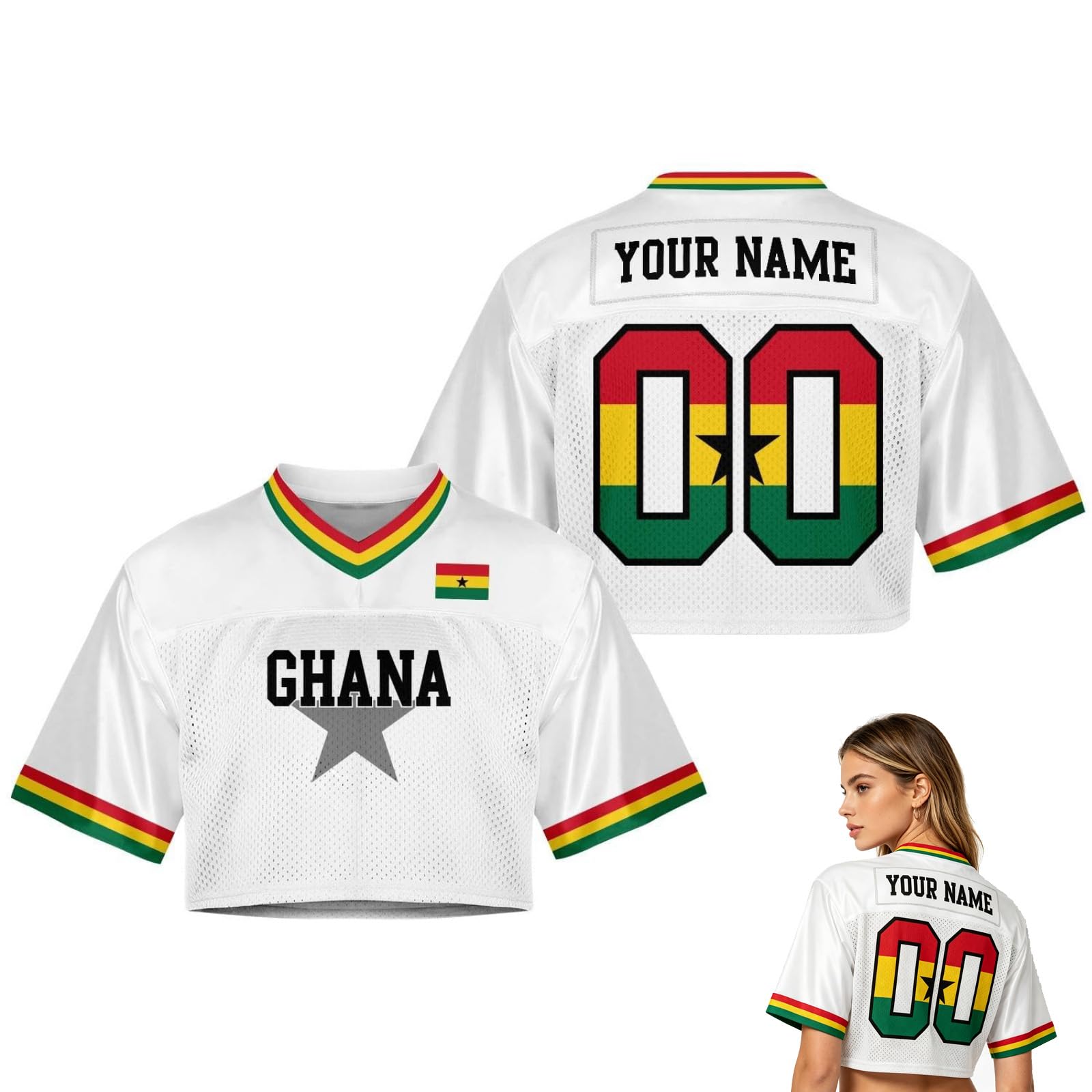 2026 World Cup Fan Shirt for Women,Personalised Name & Number, Y2K Crop Style Jersey, Cute Summer Short Sleeve Top for Match Day, Loose Streetwear Perfect Gift for Girls (Gh-ana)