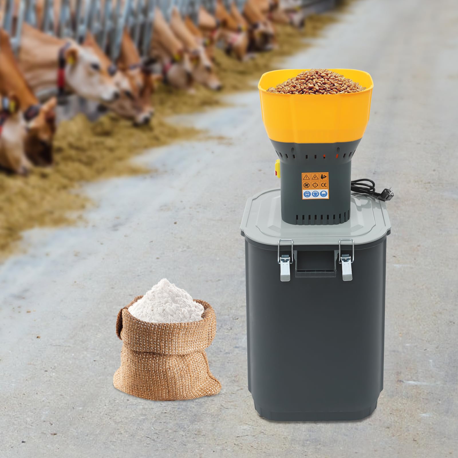 Elektryczny młynek do zbóż, młynek do mąki, młynek do karmy z 5 sitami z czystej miedzi, silnik 1300 W, do zbóż, przypraw i paszy, do domu (55 l)