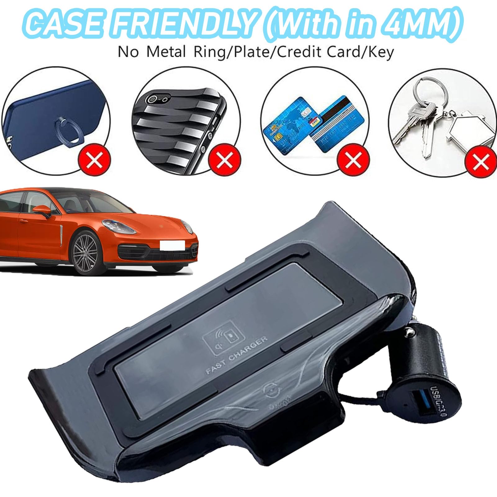 Caricabatterie Wireless per Auto per Panamera Tutti i Modelli Accessorio con 15w Wireless e USB Qc3.0 Ricarica Rapida Regalo per la Famiglia