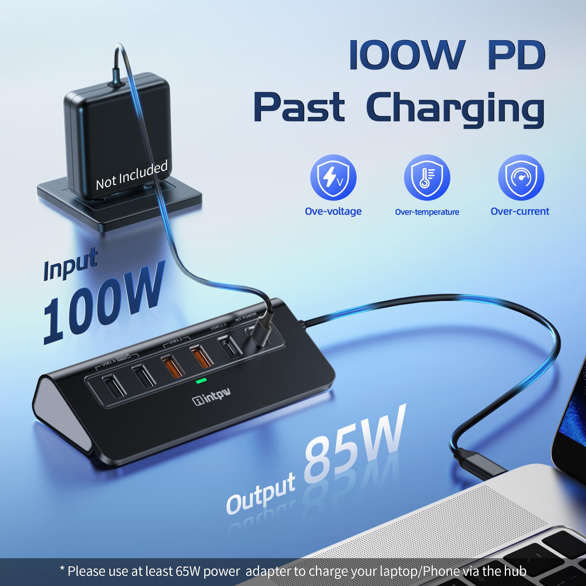 Intpw USB C Hub, 10-in-1 USB C Docking Station mit 1Gbps Ethernet,1M Kabel， 4K@60Hz HDMI, 10Gbps 2 Type-A/C 3.2, 2 Type-A 2.0, PD 100W, SD/TF, Aluminium USB HUB für Windows/MacBook