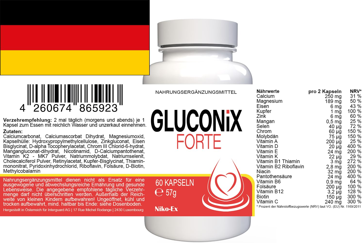 Gluconix Forte - 180 cápsulas (3 x 60 cápsulas, 3 unidades)