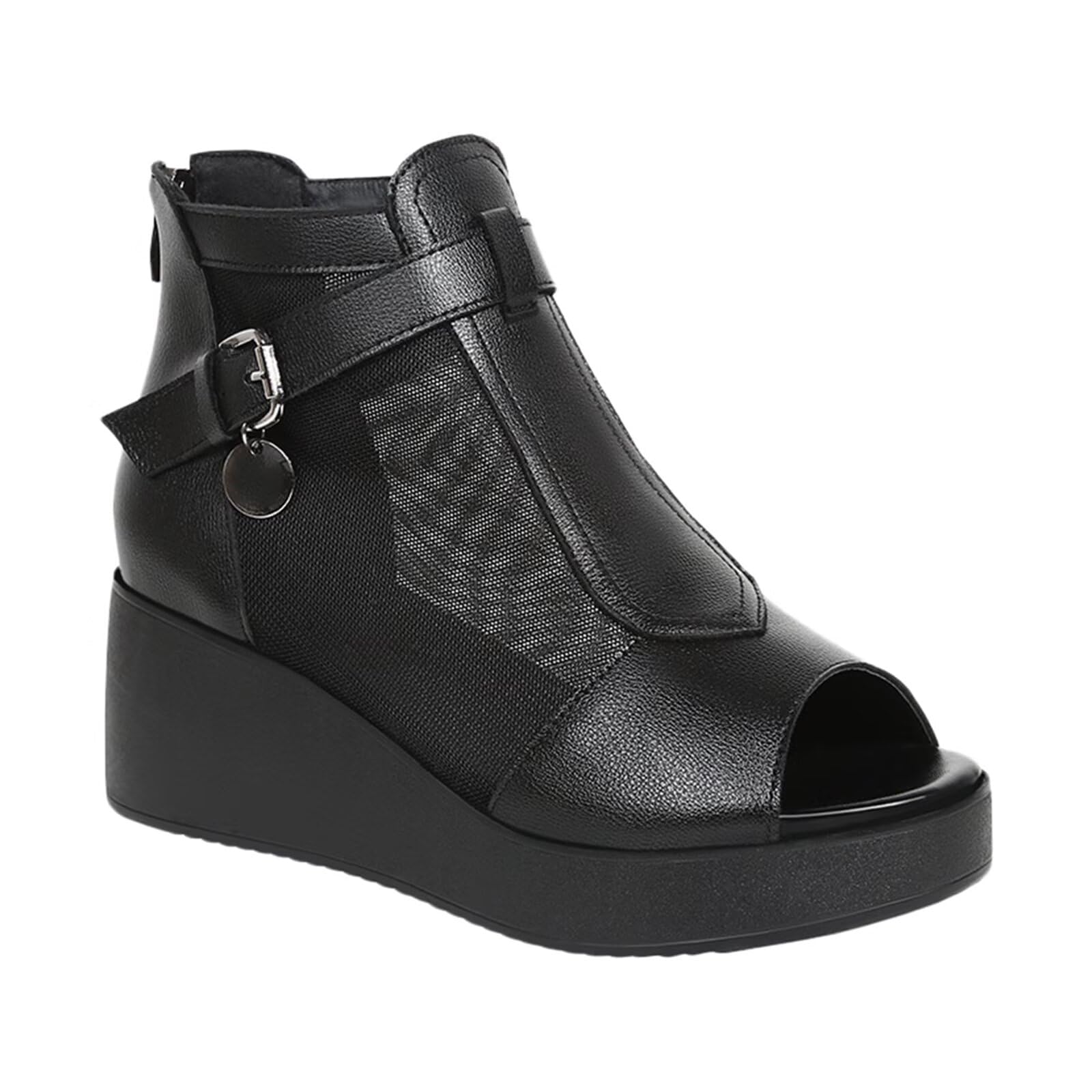 HNVAVQ Sandali con zeppa da donna, stivaletti alla caviglia con plateau e punta aperta, tacco medio da 6 cm,Sandali estive traspiranti con zip, scarpe casual e comode per camminare