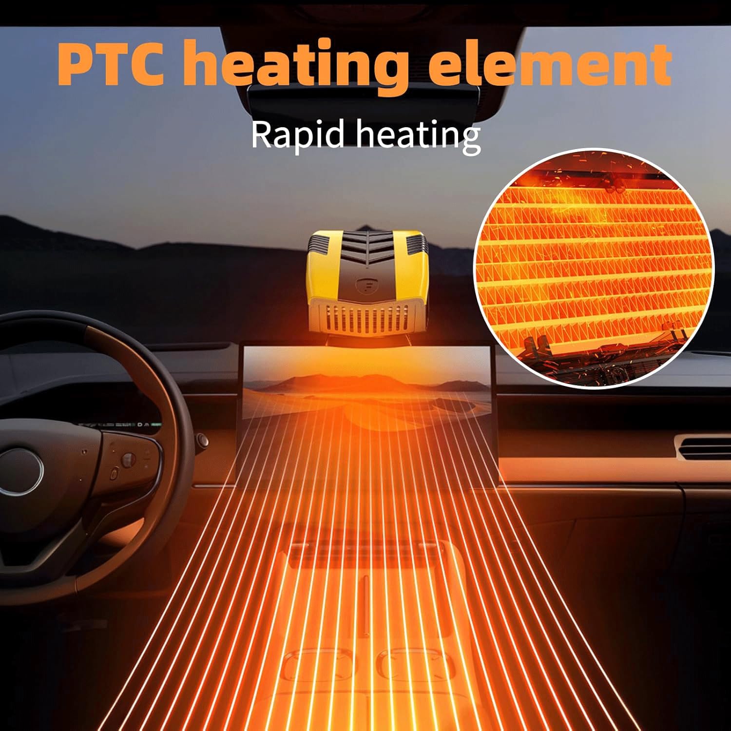 Chauffage de Voiture 12V 150W, Chauffage et Refroidissement Rapides pour Désembuage et Dégivrage de Pare-Brise de Voiture, Chauffage Voiture avec Rotation à 360° pour Voitures