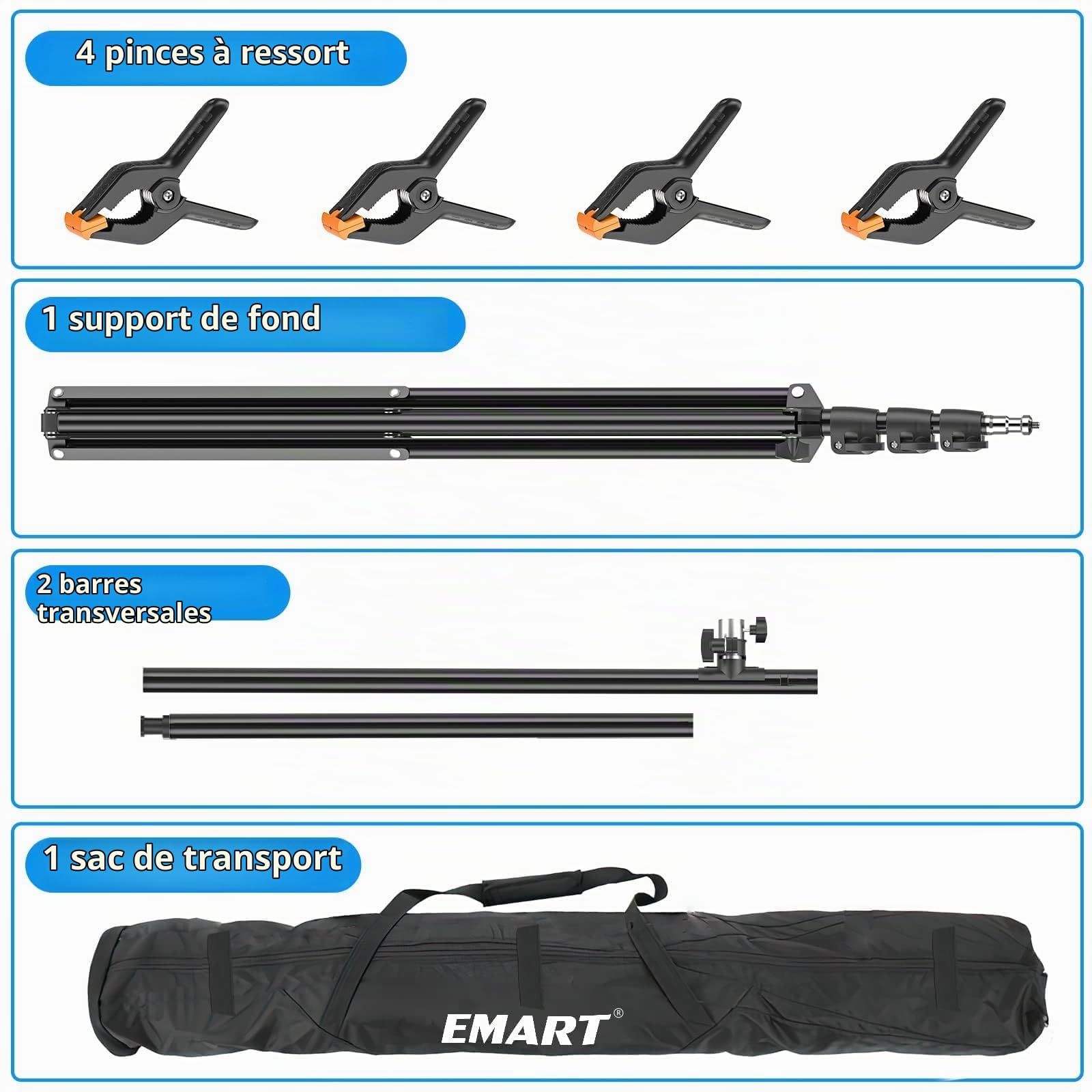 EMART T Form Support Fond Photo, 2,6x1,5m Support Toile de Fond