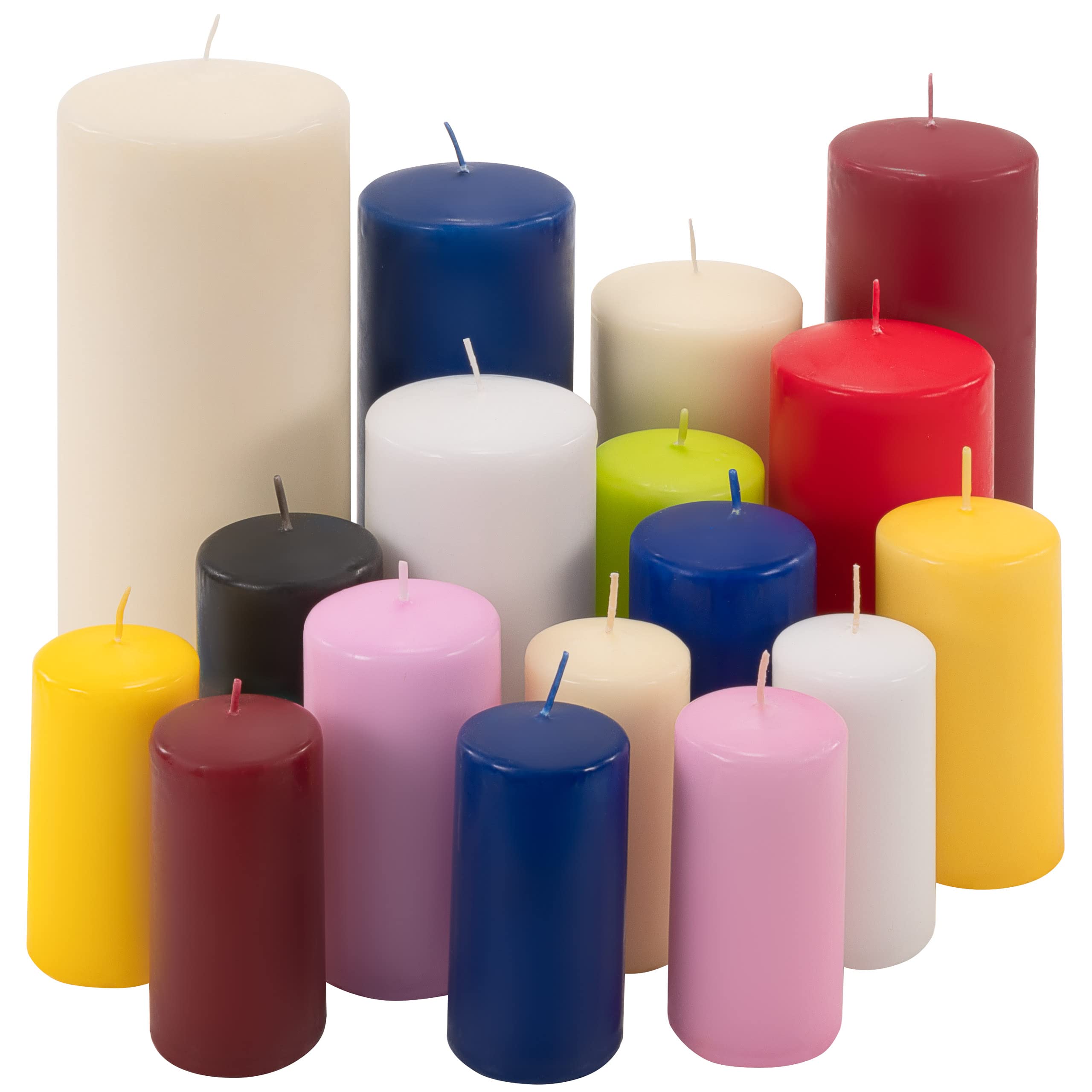 Stumpenkerzen 6kg Set bis 19 Stück getaucht Farbmix gemischt mehrfarbig verschiedene Größen Stumpen Kerzen duftfrei Kerzen-Posten Weihnachten