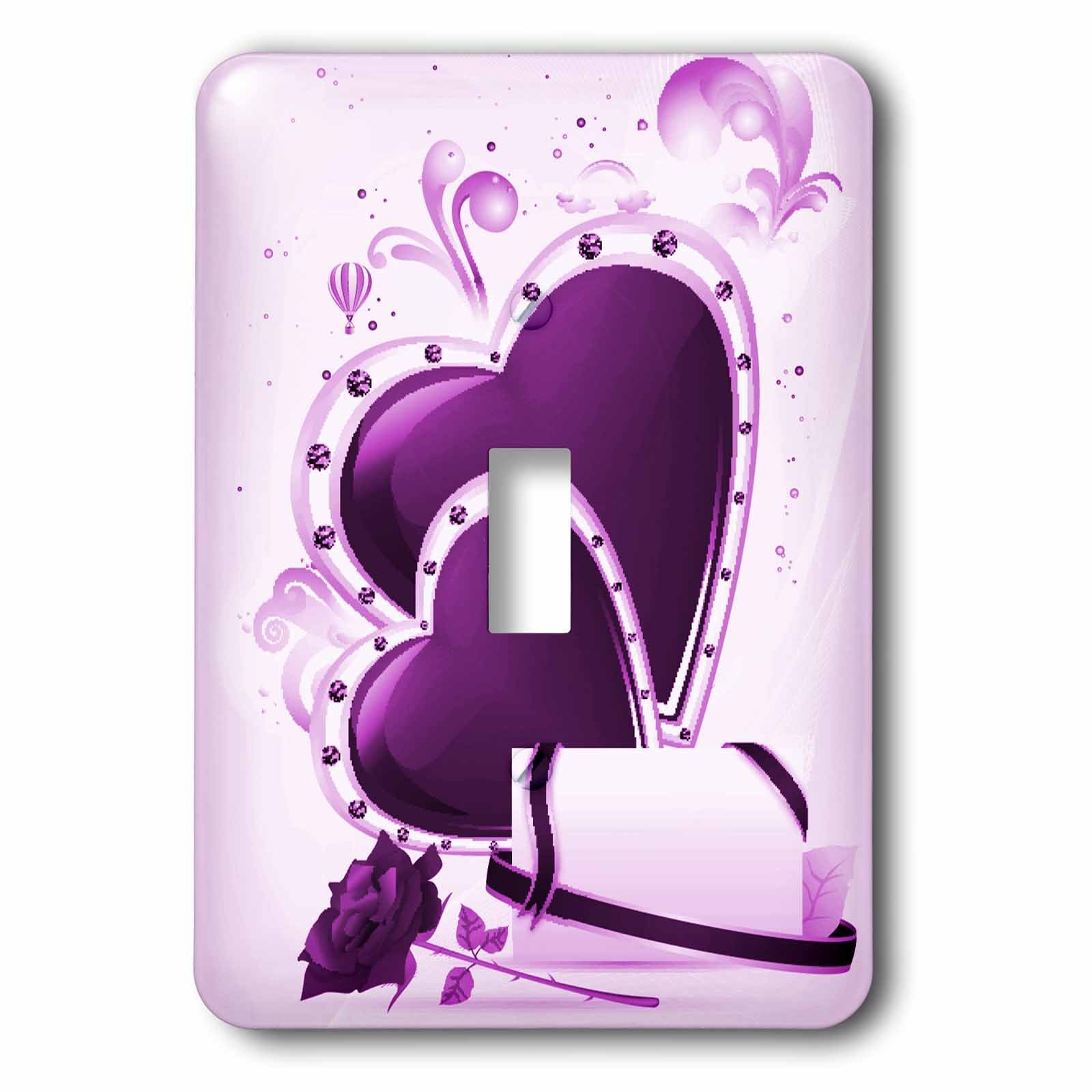 Interrupteur à bascule violet motif cœur et rose 3dRose lsp_101367_1