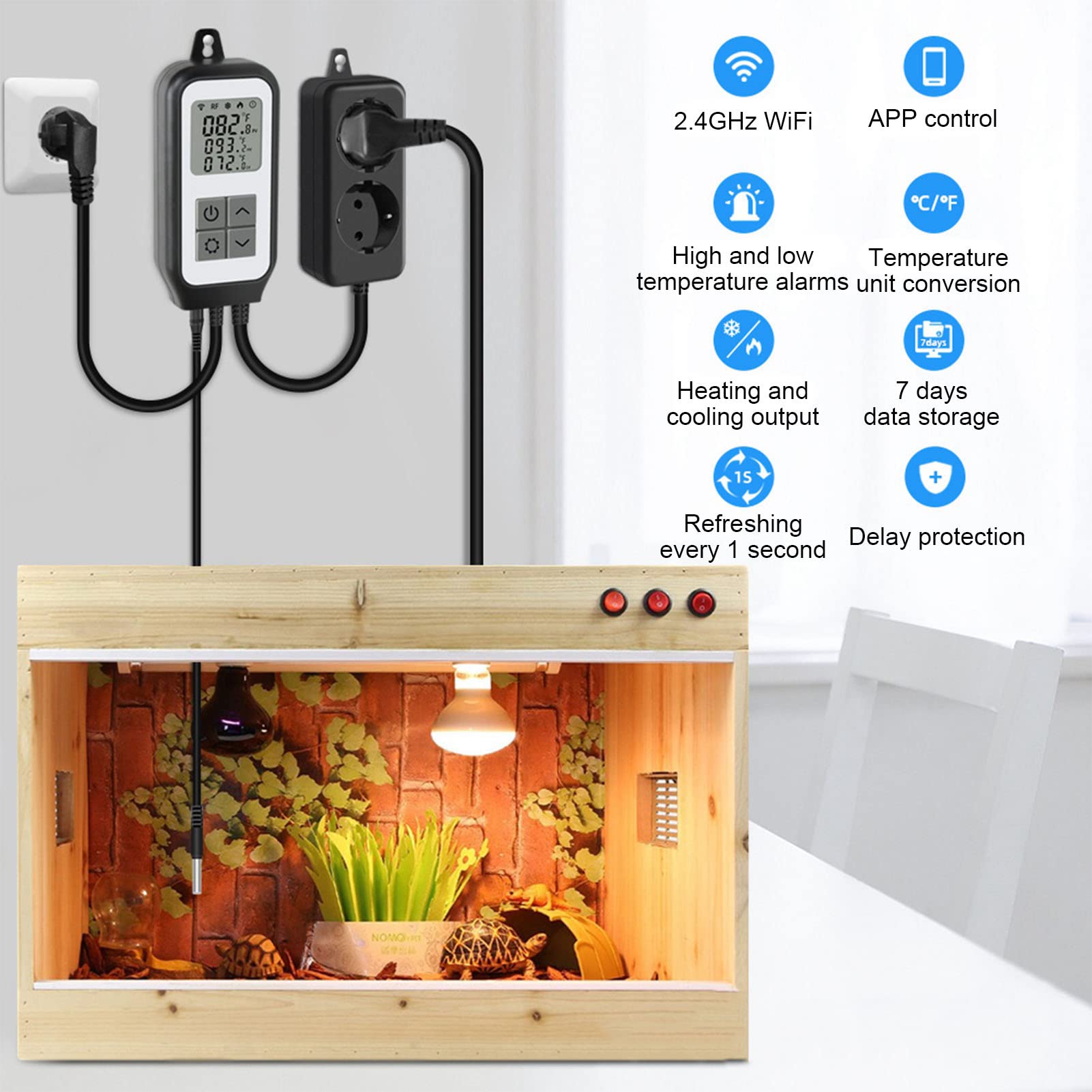 WiFi Smart Temperature Controller Socket Salida de Termostato Digital Control Remoto Configuración del Temporizador para Acuario Incubadora de Invernadero Uso Doméstico