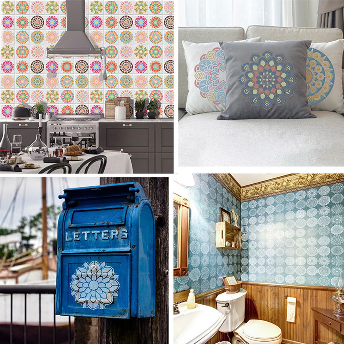 Paquete de 9 plantillas de mandala para pintar, plantillas de dibujo reutilizables para pintar en suelos de madera, pared, lienzo, azulejos, plantillas creativas de mandala para proyectos de arte y