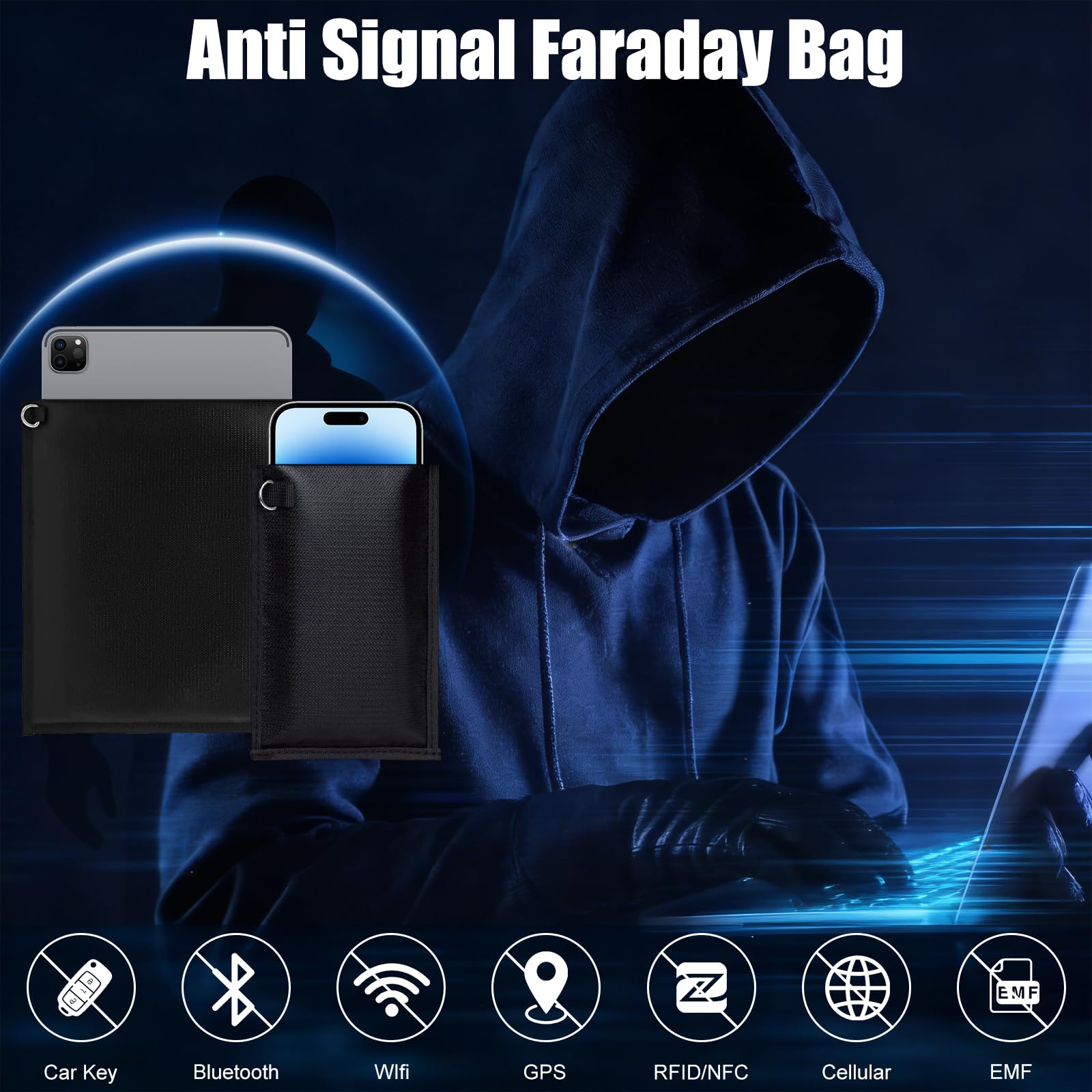 Faraday - Juego de 4 fundas para ordenador portátil, tableta, radio, llaves de coche