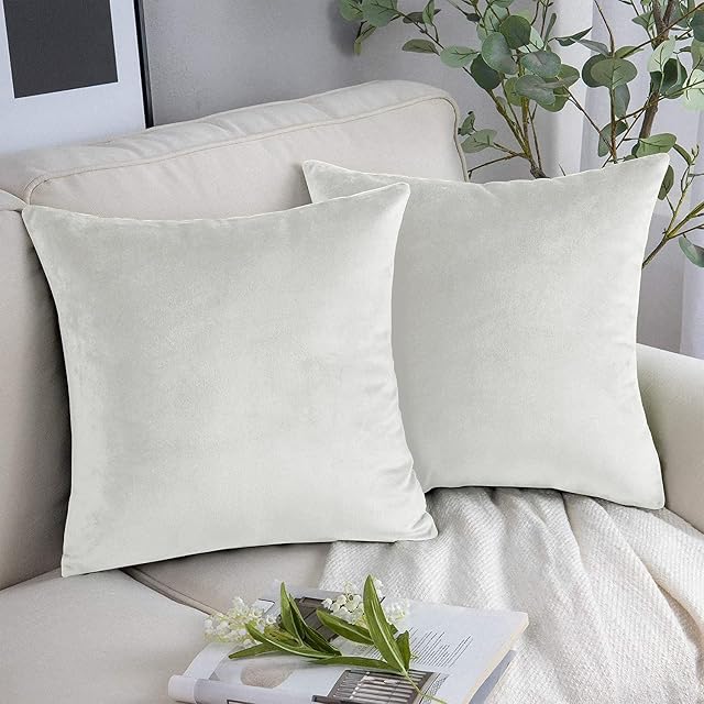 YORKSHIRE BEDDING Cushion Covers 45 x 45 cm - Luxury Velvet Square Throw Pillow Cases - Decorative Soft 2 Pack White Cushion Cover for Sofa Couch Bedroom with Invisible Zipper 18x18 Inches