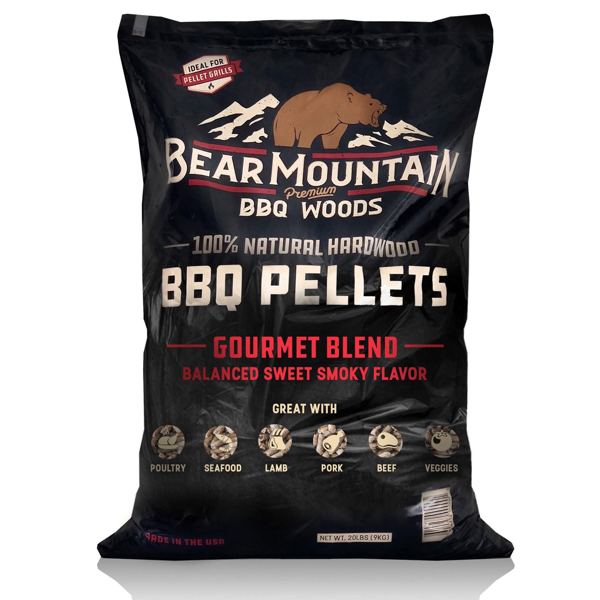 Bear Mountain All Natural Wood Pellets for Smoker, Grill & BBQ, 40 Lbs, Gourmet Blend