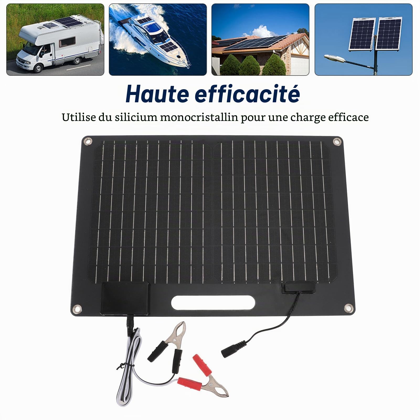 Panneau Solaire Portable 100 W, Sorties USB, Rapide, Haute efficacité, Chargeur pour Batterie Externe, Téléphone, Ordinateur Portable, Camping-car, Voyage en Bateau