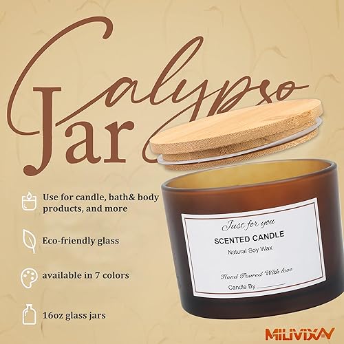 Miniatura 27 de MILIVIXAY Paquete de 6 tarros de vela de 16 onzas con tapas de bambú y kits de fabricación de velas, tarros de vela de 3 mechas, tarros de vidrio