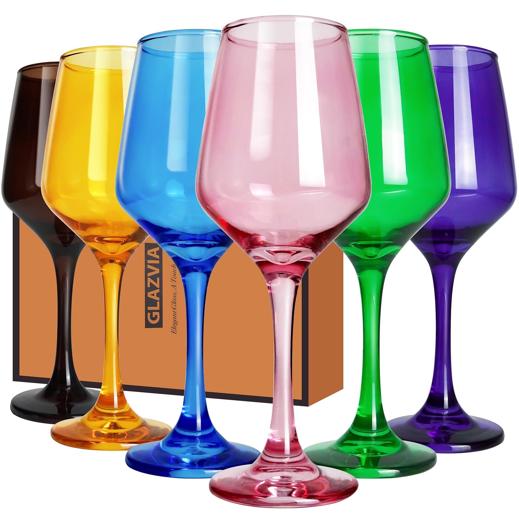 GLAZVIA Multi Colored Wine Glasses Set of 6, 14oz Stemmed Crystal Glasses, Thick & Colorful, Dishwasher Safe Stemware for Red or White, Gift for Party, Holiday, Anniversary, Restaurant, Home Bar â image 1