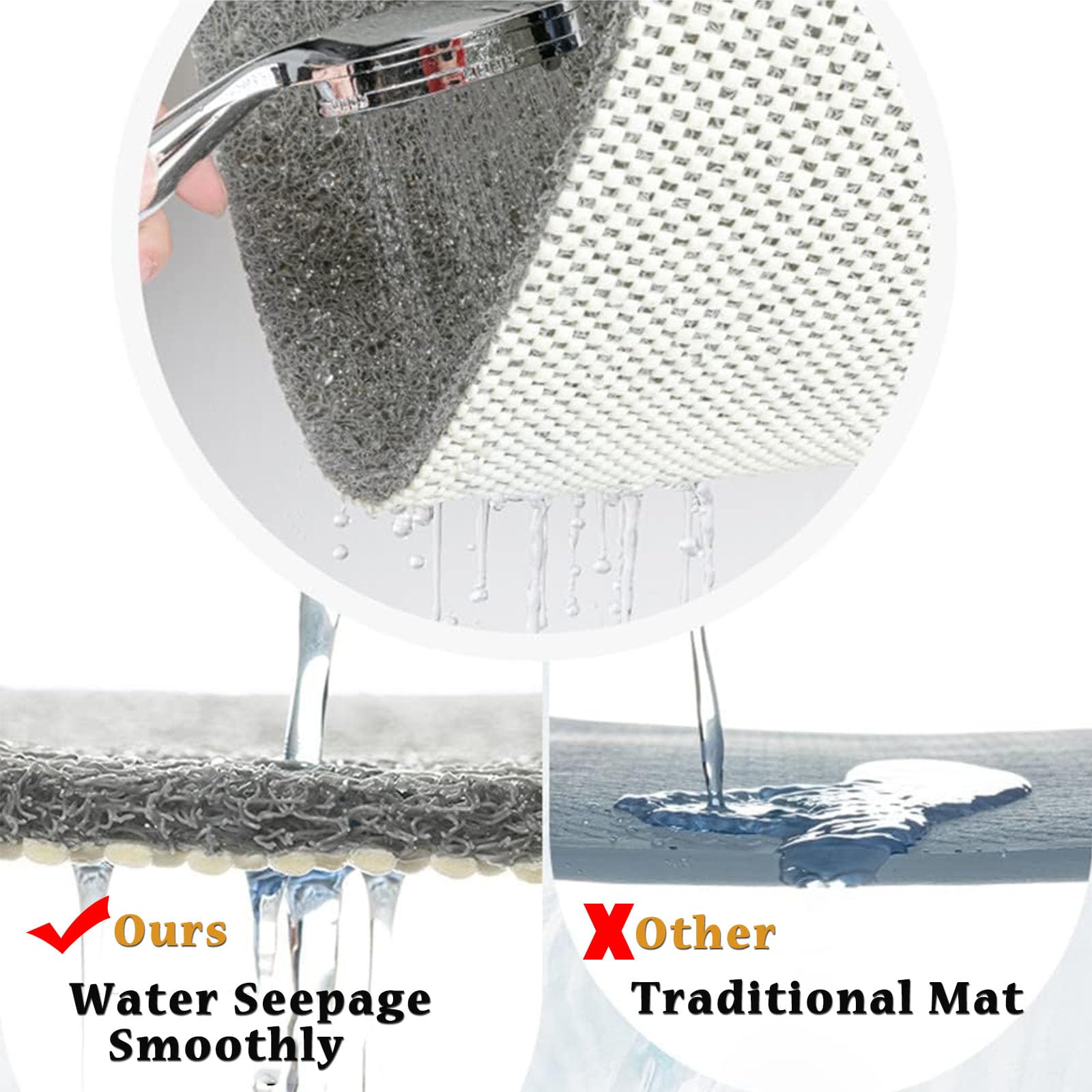 Odot Tappeto Doccia Antiscivolo, Tappetino da Bagno in Luffa PVC, Tappeto Lavabile Stile Giapponese Semplice, Tappeti Bagno Asciugatura Rapida con Scarico per Area Umida (Cachi,100x140cm)