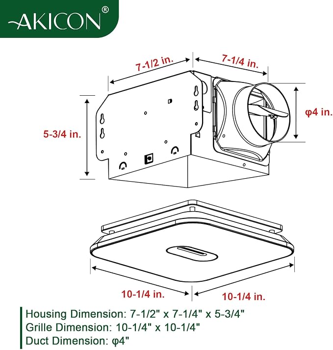 Ventilador de extracción para baño Akicon con luz LED regulable, 15 W y 3 temperaturas de color (2700K/4000K/5500K), luz nocturna de 5 W, 90 CFM, 1.5 sones, montaje en techo, cuadrado, blanco miniatura 2
