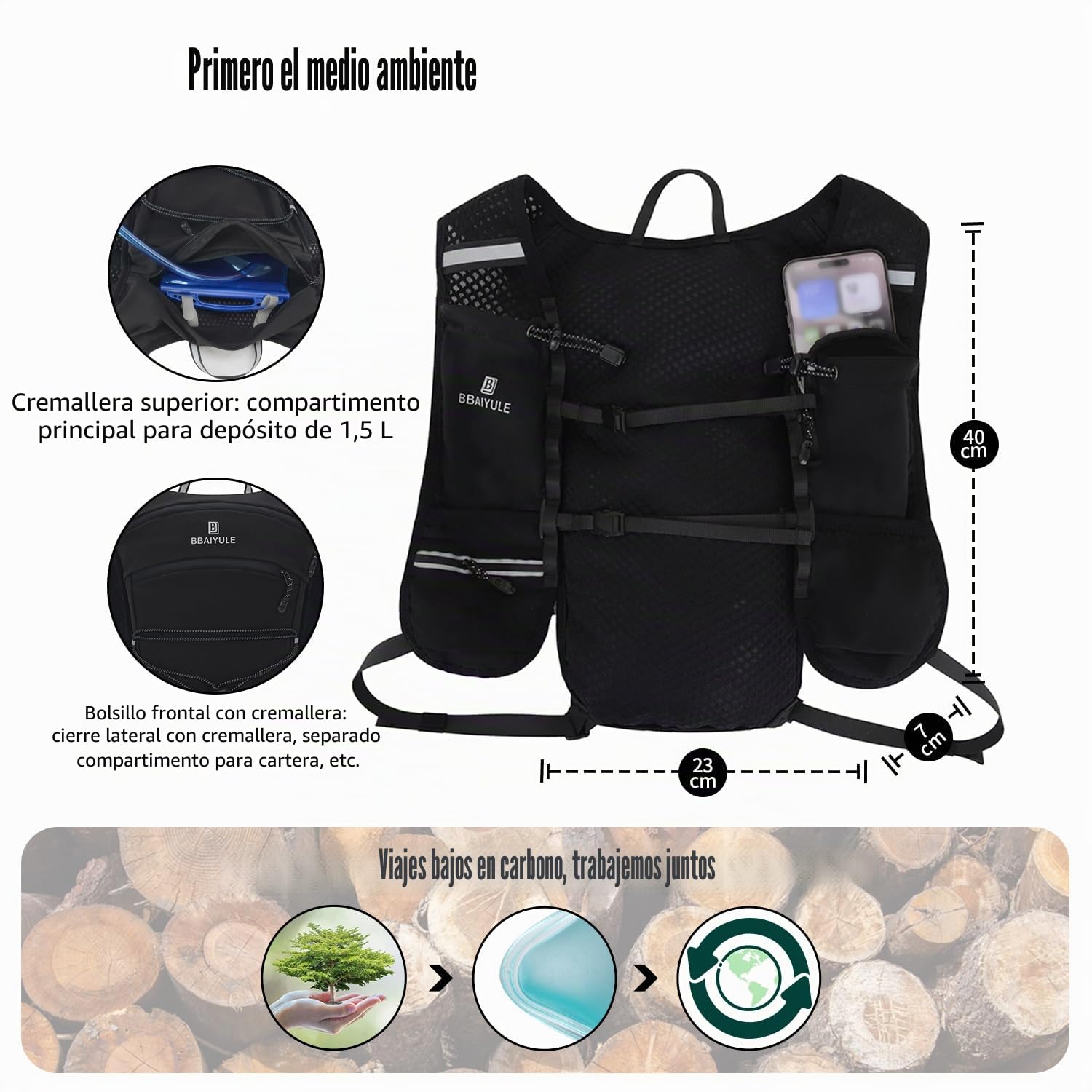 Mochila de hidratación con bolsa de hidratación y botella blanda, chaleco para correr para mujer y hombre, mochila ultraligera, mochila para ciclismo, trailrunning